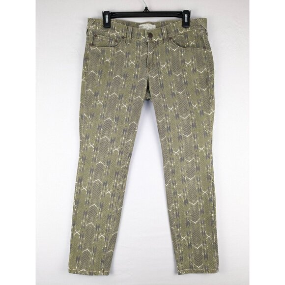 Free People Pants Womens Size 30 Green Aztec Print Ankle Jean - Picture 1 of 9